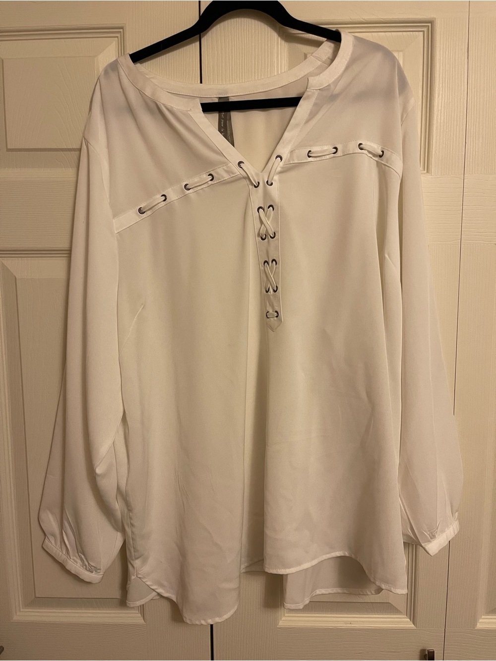 Women's White Lace-Up Flowy Blouse